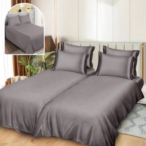 Lenjerie de Pat, 7 Piese, Bumbac Satinat Superior, cu 2 Pilote, Gri, Uni