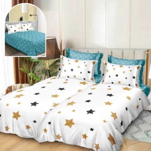 Lenjerie de Pat, 7 Piese, Bumbac Satinat Superior, cu 2 Pilote, Alb, Verde, Stelute Lenjerie de Pat, 7 Piese, Bumbac Satinat Superior, cu 2 Pilote, Alb, Verde, Stelute