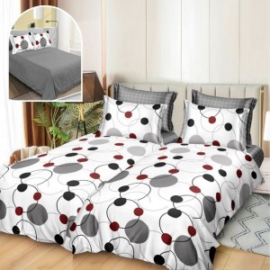 Lenjerie de Pat, 7 Piese, Bumbac Satinat Superior, cu 2 Pilote, Alb, Gri, Buline Lenjerie de Pat, 7 Piese, Bumbac Satinat Superior, cu 2 Pilote, Alb, Gri, Buline