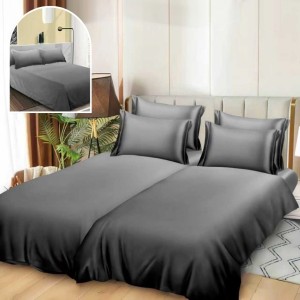 Lenjerie de Pat, 7 Piese, Bumbac Satinat Superior, cu 2 Pilote, Gri, Degrade