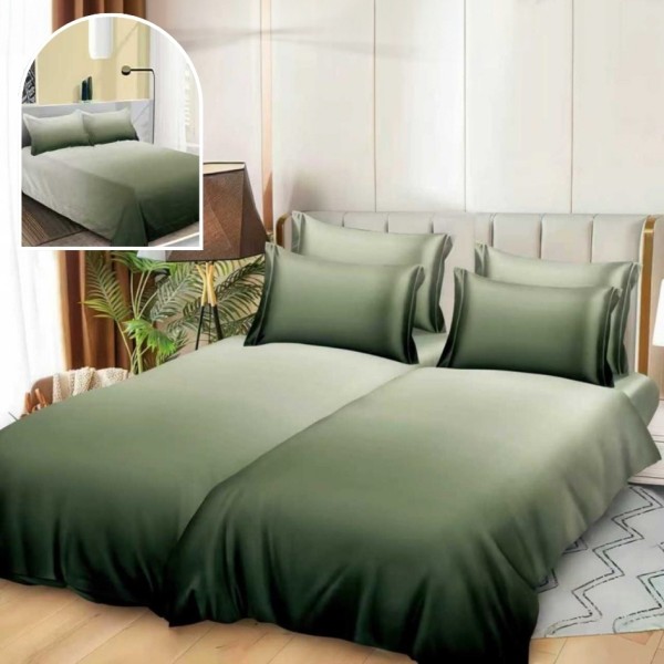 Lenjerie de Pat, 7 Piese, Bumbac Satinat Superior, cu 2 Pilote, Verde, Degrade [1]