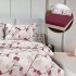Lenjerie pat dublu, bumbac satinat,  Cearsaf cu ELASTIC 180x200cm, 4 PIESE, Rozaliu, Crengute cu Flori [2]