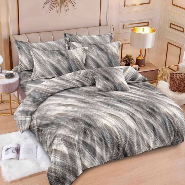 Lenjerie pat dublu (160x200cm, 180x200cm),  FINET, 6 piese, cu ELASTIC, Gri, Bej, abastract [1]