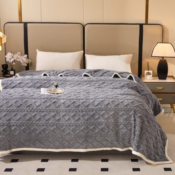 Pătură Premium, 200x230cm, CoCoLiNo, Grofată, cu Model 3D Tip Tricotaj și Bordură din Blăniță Contrastantă – Eleganță și Căldură Absolută, Gri [1]