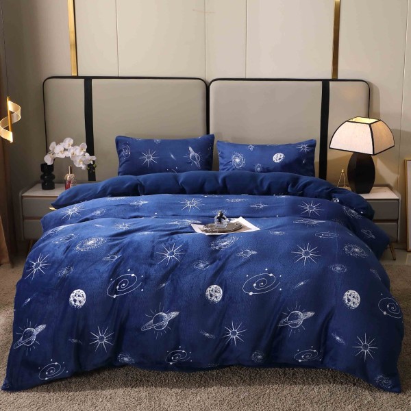 Lenjerie pat dublu, Super Pufoasa COCOLINO, 4 piese, Albastru, Alb, Galaxie [1]