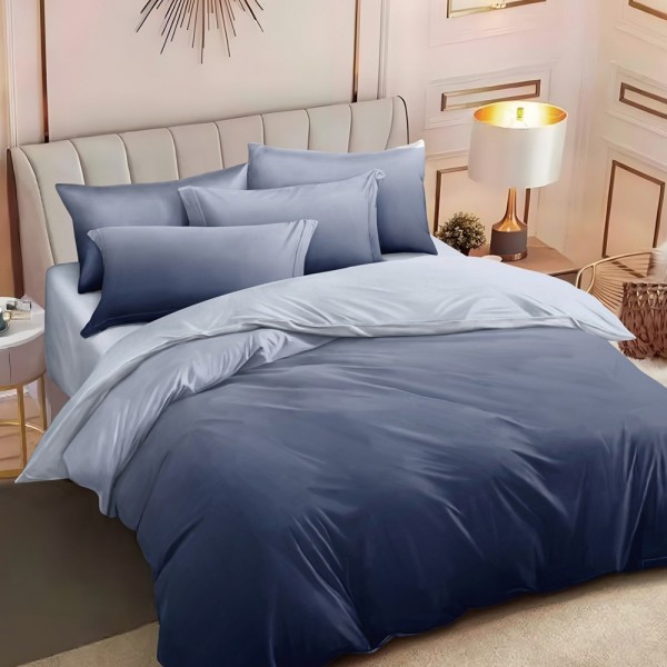 Lenjerie pat dublu (160x200cm, 180x200cm),  FINET, 6 piese, cu ELASTIC, Bleumarin, degrade [1]