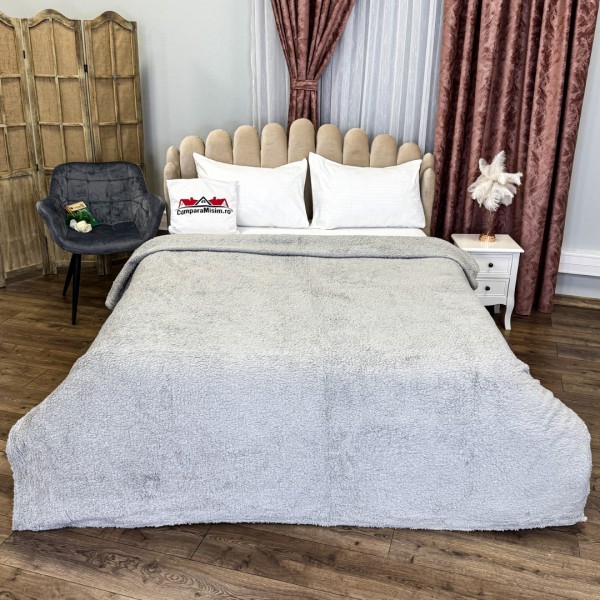 Patura Pufoasa CoCoLiNo (Fleece), 200x230cm, 240gr/mp, tip Sherpa, Gri [1]