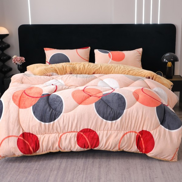  Pilota Cocolino cu blanita 200x230cm si 2 fete de perna 50x70cm, Bej, Negru, Portocaliu, Buline si Cercuri [1]