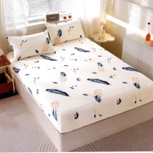 Cearsaf cu Elastic Cocolino 180x200cm si 2 fete de perna 50x70cm, Crem, Pene