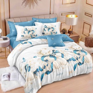 Lenjerie pat dublu cu ELASTIC, Finet, 6 piese, Bleu, ursuleti Lenjerie pat dublu cu ELASTIC, Finet, 6 piese, Bleu, ursuleti