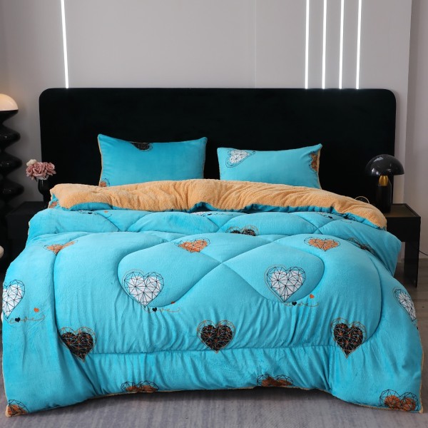  Pilota Cocolino cu blanita 200x230cm si 2 fete de perna 50x70cm, Bleu, Negru, Bej, Inimioare [1]