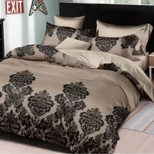 Lenjerie pat dublu, bumbac satinat, cu doua feţe, 4 piese, Maro, Royal elegant [1]