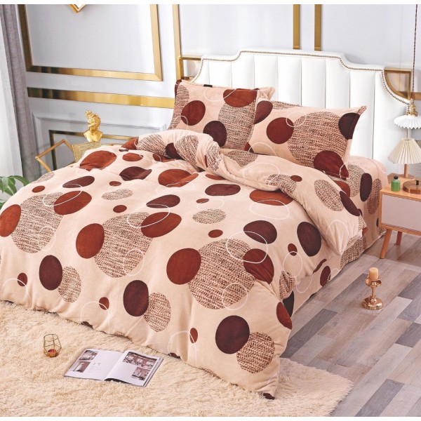 Lenjerie pat dublu, Super Pufoasa COCOLINO,cu ELASTIC, 4 piese, Bej, Buline [1]