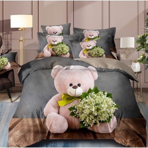 Lenjerie de Pat Dublu,  Finet, 6 piese, Imprimeu 3D Digital Realist, Exact ca in Poza – Culori Durabile, Vopsea Skin-Friendly si intretinere Usoara, Gri, ursulet cu buchet de lacramioare Lenjerie de Pat Dublu,  Finet, 6 piese, Imprimeu 3D Digital Realist, Exact ca in Poza – Culori Durabile, Vopsea Skin-Friendly si intretinere Usoara, Gri, ursulet cu buchet de lacramioare