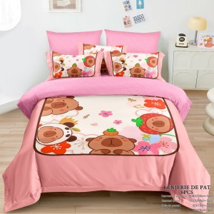 Lenjerie pat dublu (160x200cm, 180x200cm), FINET, cu ELASTIC, 6 piese, IDENTICA CU POZA, Roz, Capibara, Flori, Fructe Lenjerie pat dublu (160x200cm, 180x200cm), FINET, cu ELASTIC, 6 piese, IDENTICA CU POZA, Roz, Capibara, Flori, Fructe