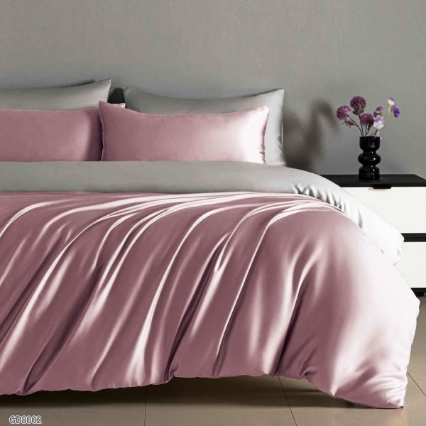 Lenjerie de Pat din Satin Extra Fin, Pat Dublu, 4 Piese, cu ELASTIC, Bicolor, Lila – Rafinament și Lux la Superlativ [1]