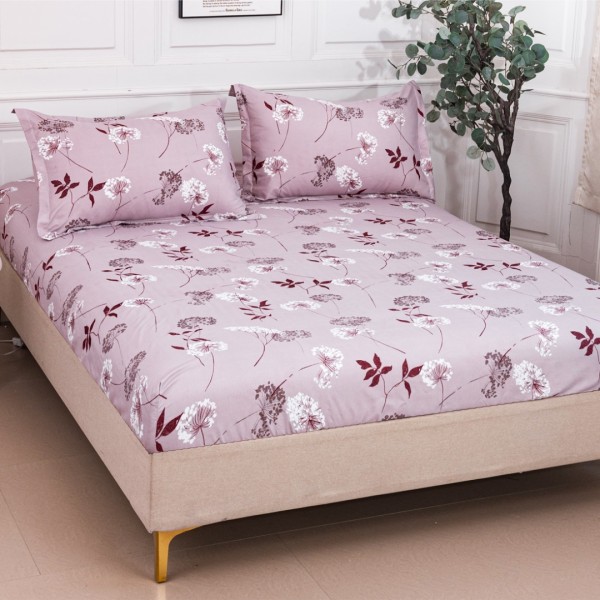 Cearsaf cu Elastic 180x200 cm + 2 Fete de Perna 50x70 cm, Roz, Flori [1]