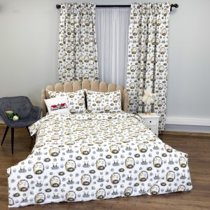 Set Lenjerie Pat Dublu 4 Piese + 2 Draperii 150x235cm din Bumbac Ranforsat – Confort și Eleganță, Fabricat în România, Alb, Galben, Iepurasi