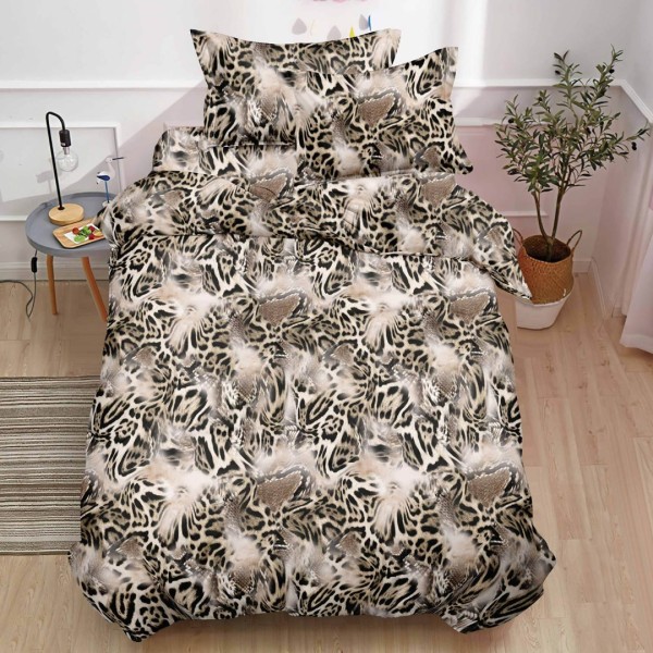 Lenjerie pat 140x200cm,  FINET, 4 piese, cu ELASTIC, Bej, abstract, animal print [1]