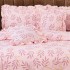 Lenjerie pat dublu,  Finet cu Volanase, CEARSAF CU ELASTIC, 6 piese, Roz, Frunze [2]