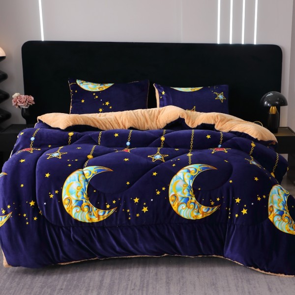  Pilota Cocolino cu blanita 200x230cm si 2 fete de perna 50x70cm, Bleumarin, Galben, Bleu, Luna si Stele [1]