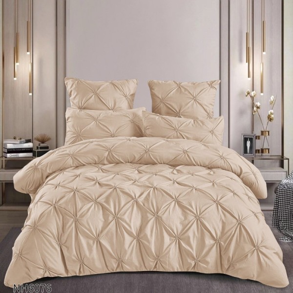 Lenjerie Pat Dublu, Premium,  Finet cu Pliuri Brodate, cu Elastic, 6 Piese, Nesifonabilă și Durabilă, Bej light [1]