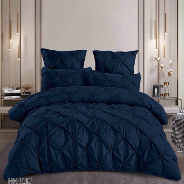 Lenjerie Pat Dublu, Premium,  Finet cu Pliuri Brodate, cu Elastic, 6 Piese, Nesifonabilă și Durabilă, Negru [1]