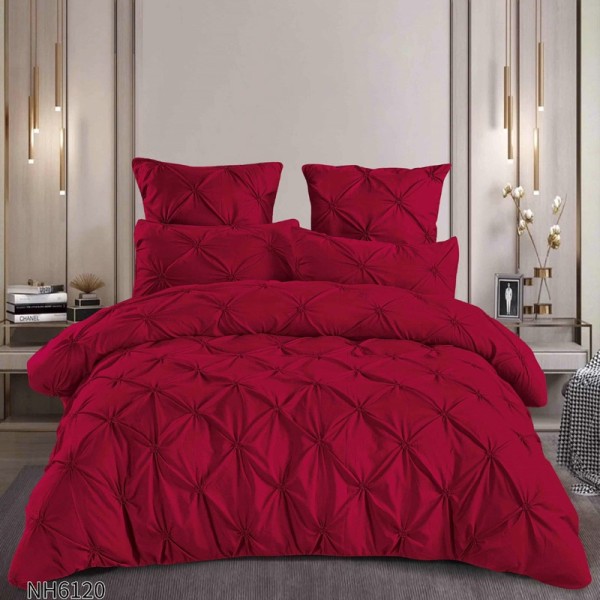 Lenjerie Pat Dublu, Premium,  Finet cu Pliuri Brodate, cu Elastic, 6 Piese, Nesifonabilă și Durabilă, Rosu [1]