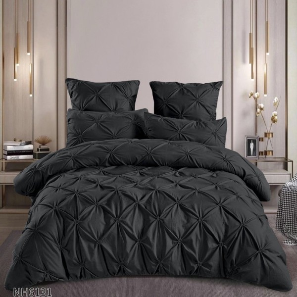 Lenjerie Pat Dublu, Premium,  Finet cu Pliuri Brodate, cu Elastic, 6 Piese, Nesifonabilă și Durabilă, Antracit [1]