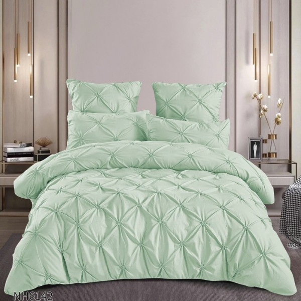 Lenjerie Pat Dublu, Premium,  Finet cu Pliuri Brodate, cu Elastic, 6 Piese, Nesifonabilă și Durabilă, Vernil [1]
