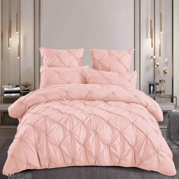 Lenjerie Pat Dublu, Premium,  Finet cu Pliuri Brodate, cu Elastic, 6 Piese, Nesifonabilă și Durabilă, Banan [1]