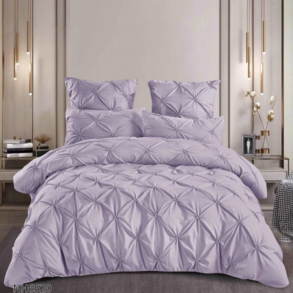 Lenjerie Pat Dublu, Premium,  Finet cu Pliuri Brodate, cu Elastic, 6 Piese, Nesifonabilă și Durabilă, Lila [1]