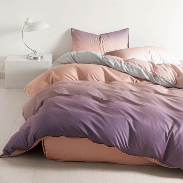 Lenjerie pat 140x200cm,  FINET, 4 piese, cu ELASTIC, Mov, Piersica, degrade [1]
