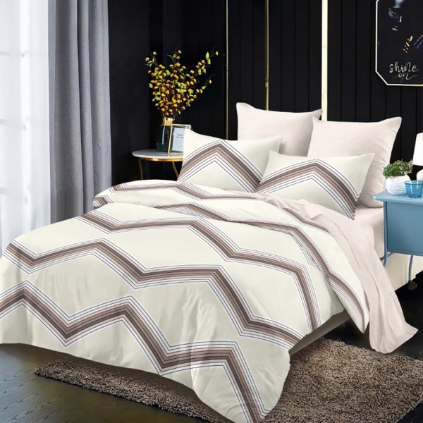 Lenjerie Pat Dublu,  FINET, 6 piese, Crem, Maro, Zig-Zag [1]