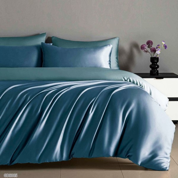 Lenjerie de Pat din Satin Extra Fin, Pat Dublu, 4 Piese, cu ELASTIC, Bicolor, Bleu – Rafinament și Lux la Superlativ [1]