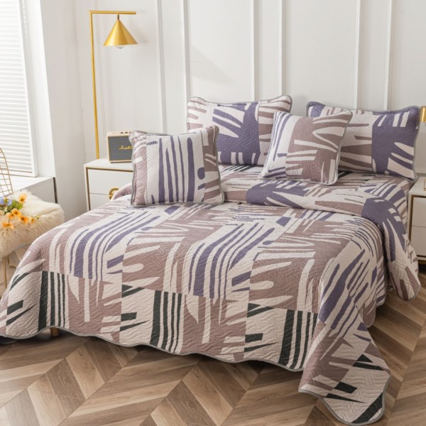 Cuvertura Pat Dublu, Bumbac Matlasat, 230x250 cm, 2 fete de perna 60x80cm, 2 fete de perna 55x55cm, Gri, Bej, Model Clasic [1]