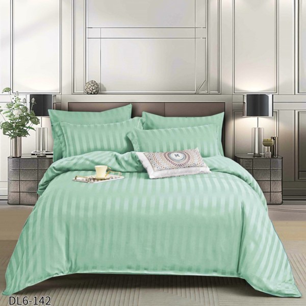 Lenjerie HoReCa, pat dublu, tip Damasc Finetat Deluxe cu Elastic, 6 piese, Aqua [1]