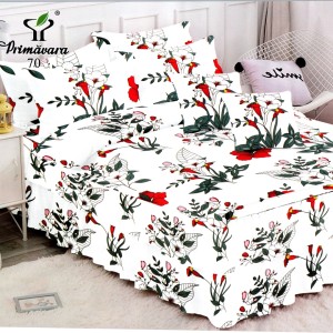 Lenjerie Premium Pat Dublu  FINET, 6 Piese – Volanase Sofisticate, Fixare Perfecta cu Elastic, Alb, Verde, Flori