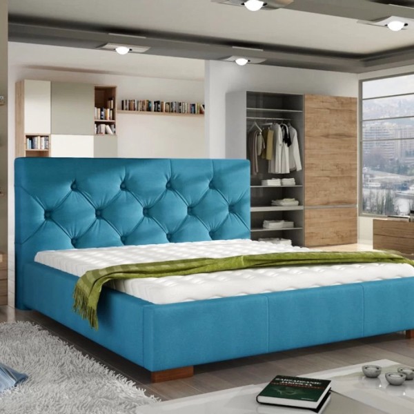 Pat Matrimonial, cu Lada de Depozitare, pentru Saltea de 180x200cm, Turquoise - model MISTER, cu Somiera Rabatabilă [1]