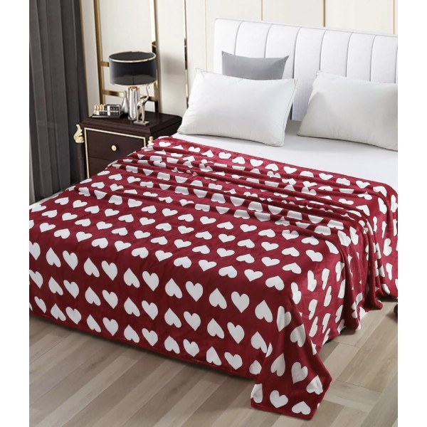 Patura pufoasa cocolino 200x230cm, 240g/mp, Rosu, Inimi Albe [1]