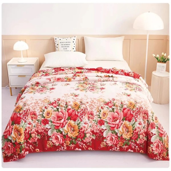 Patura pufoasa cocolino 200x230cm, 240g/mp, Crem, Rosu, flori [1]