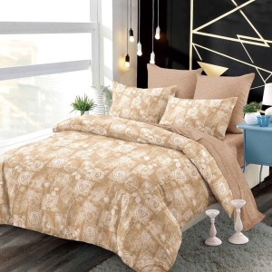 Lenjerie pat dublu,  FINET, cu elastic, 6 piese, Bej, Alb, Flori Lenjerie pat dublu,  FINET, cu elastic, 6 piese, Bej, Alb, Flori