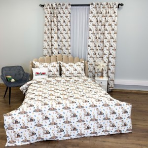 Set Lenjerie Pat Dublu 4 Piese + 2 Draperii 150x235cm din Bumbac Ranforsat – Confort și Eleganță, Fabricat în România, Alb, Iepurasi Set Lenjerie Pat Dublu 4 Piese + 2 Draperii 150x235cm din Bumbac Ranforsat – Confort și Eleganță, Fabricat în România, Alb, Iepurasi