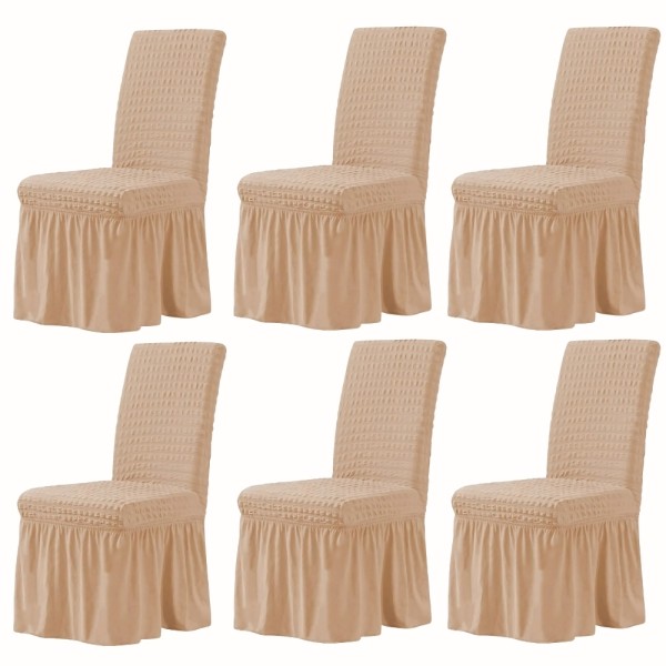 Set 6 Huse Elastice si Creponate Cu Volanase pentru Scaune, cafea cu lapte [1]