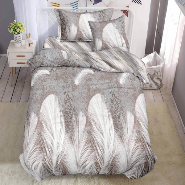 Lenjerie pat 140x200cm,  FINET, 4 piese, cu ELASTIC, Grej, pene [1]