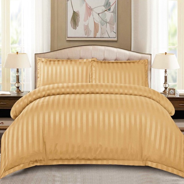 Lenjerie HoReCa, pat dublu, tip Damasc Finetat Deluxe cu Elastic, 4 piese, Bej Honey [1]