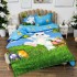 Lenjerie de Pat Dublu,  Finet, Imprimeu Digital cu Iepuras si Oua, IDENTIC CU POZA, 4 Piese, Bleu [8]