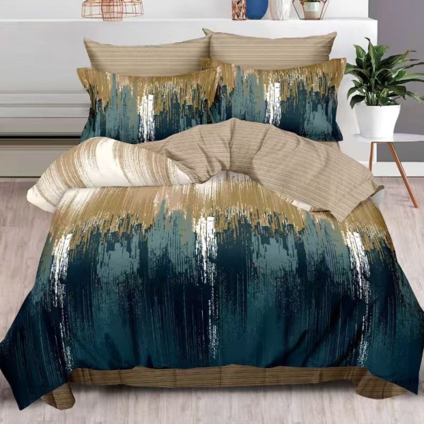Lenjerie pat dublu (140x200cm, 160x200cm, 180x200cm),  FINET, 6 piese, Verde, abstract [1]