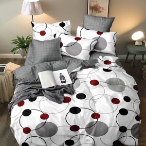 Lenjerie pat dublu cu Elastic (160x200cm si 180x200cm), bumbac satinat, Alb, Gri, buline Lenjerie pat dublu cu Elastic (160x200cm si 180x200cm), bumbac satinat, Alb, Gri, buline