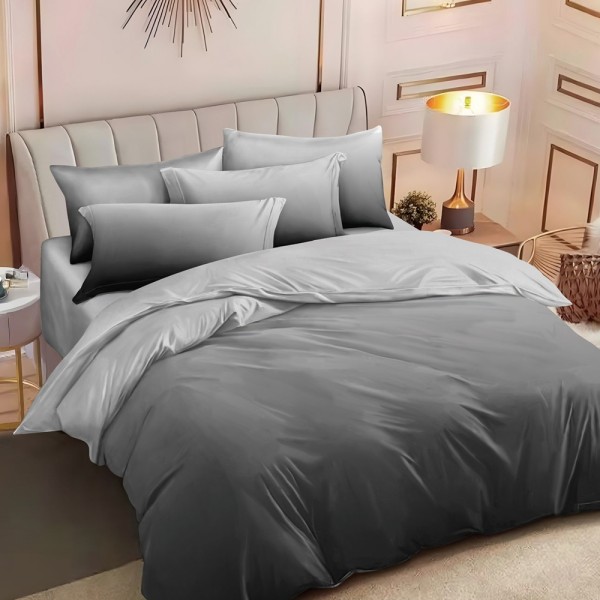Lenjerie pat dublu (160x200cm, 180x200cm),  FINET, 6 piese, cu ELASTIC, Gri, degrade [1]